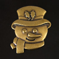 39mm Vintage Brass Christmas SNOWMAN charm, each