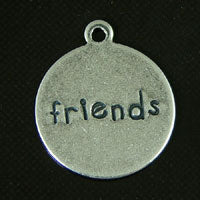 13mm(.5in) Round Stamped Tag Friends Charm, Classic Silver pk/6