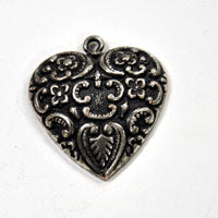 26mm Antique Silver Baroque Heart Charm, 6 pack