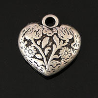 15mm Floral Engraved Heart, Antiqued Silver, pk/6