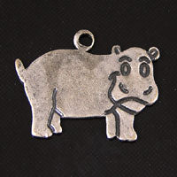 22mm Hippo Charm, Vintage Silver, 6 pack