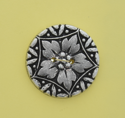 27mm Antique Silver Finish FLOWER ROUND ea