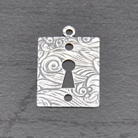 14x21mm Rectangle Key Hole Charm, Classic Silver, pk/6