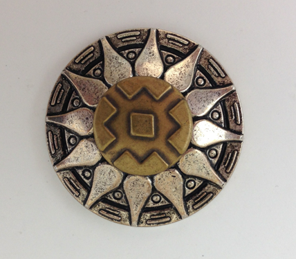 38mm(1.5in) Round Sunburst Silver-n-Gold, Vintage Button, Antiqued Silver-n-Gold, ea