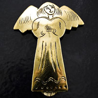 41mm Etched Angel Gold Metal Stamping Charm, each
