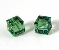 Swarovski Crystal 6mm  Square Beads, Erinite Green, pack of 2