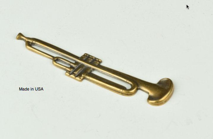 Trombone Charm, 60mm metal stamping  sold 3 each