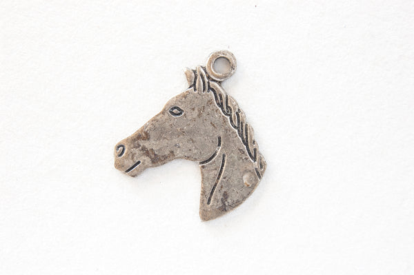 13mm Vintage Silver HORSE HEAD CHARM, 6 pack