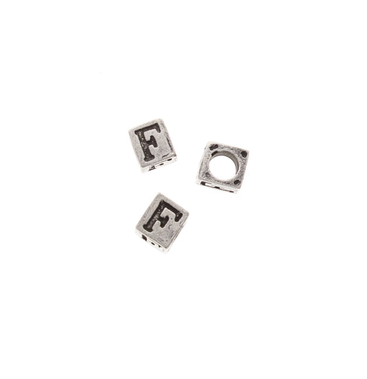 8mm Alphabet Block Bead, F, silver metal cast, pack of 12 08830/F