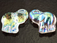 23mm Glass Elephant Pendant or Bead, w/AB crystal, top drilled, pack of 2