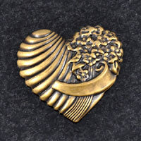 33x32mm Victorian Bouquet Heart, Vintage Brass, PK/6