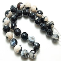 14mm Khaki and Black Agate Beads, Faceted Round, 16 inch strand