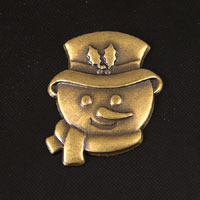 25x20mm Christmas Snowman Head Charm, Vintage Brass, pk/6