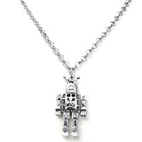 Robot Necklace on silver rolo chain, 18"
