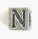 8mm Cast Metal Alphabet Bead, N, pack of 12