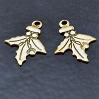 15x11mm Ant. Gold Christmas Holly Charm, -pk/6