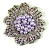 63mm Purple Pearl / Peridot Crystal Silvertone Brooch/Pendant, each