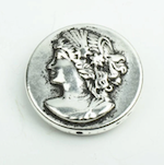 Greek Roman Goddess Cameo Face Coin Bead, Greco Roman, 30mm Round, Antique Silver, double sided, pack of 6
