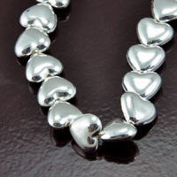 13x12x6mm Puffed Smooth Heart, Classic Silver Beads, strand