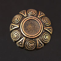 28mm Round Shield Cabochon w/10mm Bezel, antique gold, pack of 6