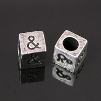 6mm "&" Alphabet Block Bead, silver metal cast, pack of 12