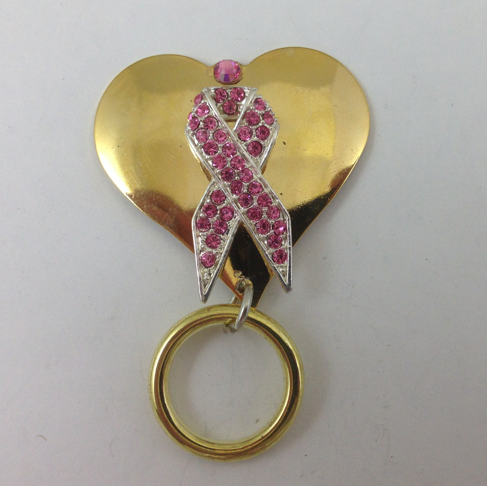 Breast Cancer Ribbon "Find the Cure" Nurses Badge clip holder, Magnetic