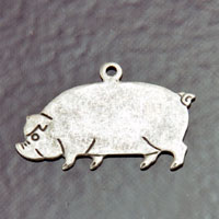 21mm Vintage Silver Finish Pig Charm, pack of 6
