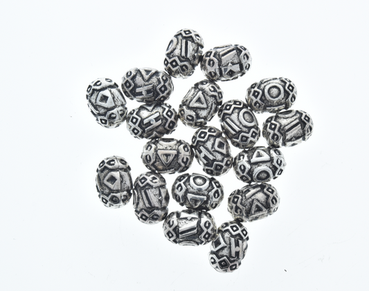 17x12mm Whimsical Oval Drum, Antiqued Classic Silver Beads, 12in str