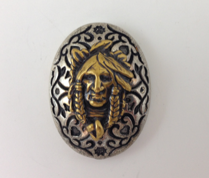 50x31mm Native American Indian Chief Warrior Button, Oval Vintage Button, Classic Silver and antique gold, each