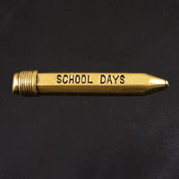 60mm (2.3in) Pencil-School Days, metal stamping, Vintage Brass, pack of 6