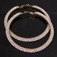 80mm (3.15in) Silver Finished Crystal Double Row Hoop Earrings, pr