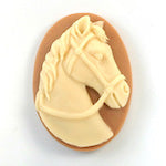 Horse Head with Bridle Cameo Cabochon, Oval 25x18MM Cream on Saddle Tan, Pack of 4