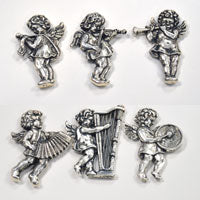 2x1.5in (52x37mm) pieces Antique Silver Musician Cherubs, 6 pc set