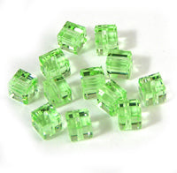 Swarovski Crystal 4mm Square Beads, Crysolite Green, Sold by Dozen