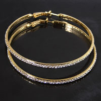 70mm (2.75in) Gold Finished Channel Row Crystal Hoop Earrings, pr