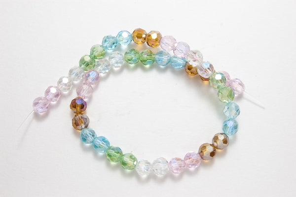 8mm Crystal Multi Color Faceted Round Beads, 13" per strand