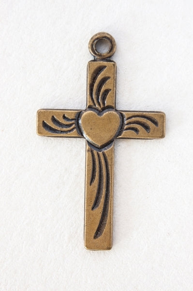 19x13mm Cross w/ Heart Charms, pack of 6