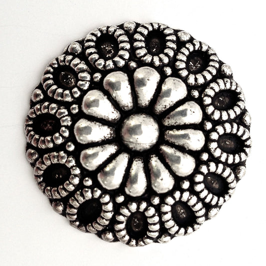 38mm Round Flower Vintage Button, Classic Silver, pack of 6
