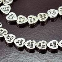 9mm Vintage Classic Silver-Love-n-Kisses Heart Beads, strand
