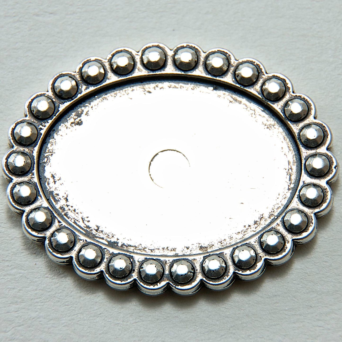 Oval Beaded Bezel, Antique Silver, 12 each