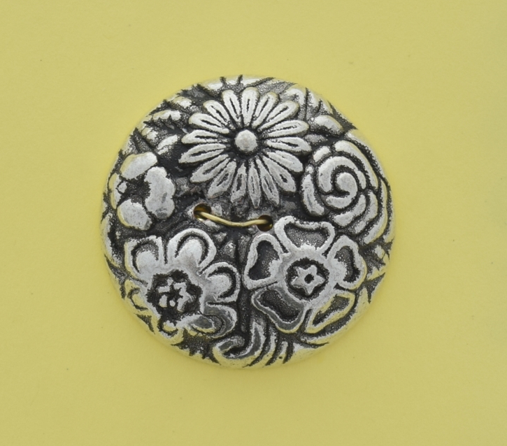 29mm Flower Garden Round Button Cabochon, Antique Silver, pack of 6