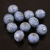 10x11mm Faceted Round Sphere, Blue Denim Silver Beads, 12" strand