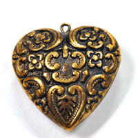 37mm Antique Gold Baroque Heart Pendant Charm, pack of 6