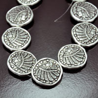 30mm x 8mm Native American Indian Coin Medallion Beads, classic silver, pack of 10