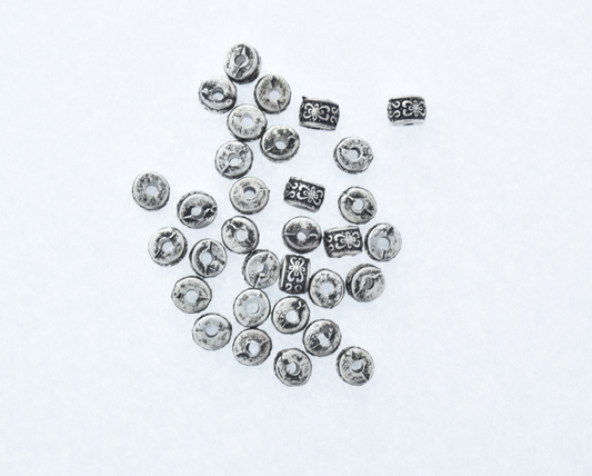 8mm Ornate Cylinder Space Bead, antique silver, 53 bead strand