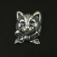 23x17mm Cat Face metal stamping, Classic Silver  pk/6