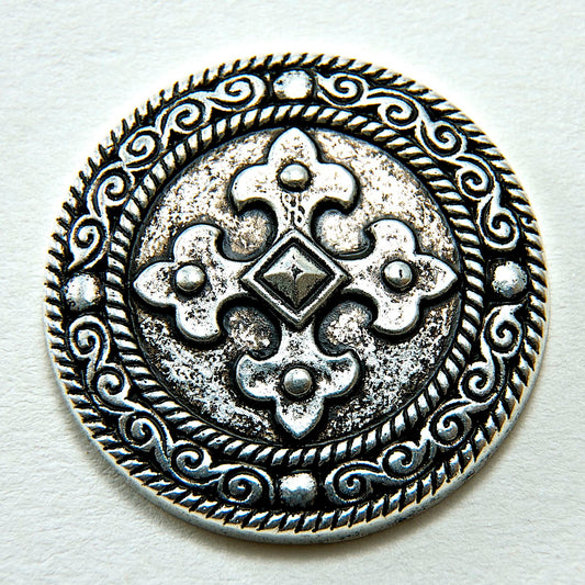 French Cross Medallion 30mm Cabochon, Antique Silver, pack of 6