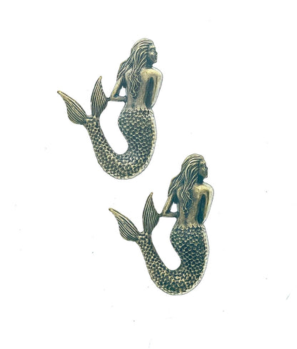 52mm Mermaid Charm, antique gold, made in USA, pack of 2