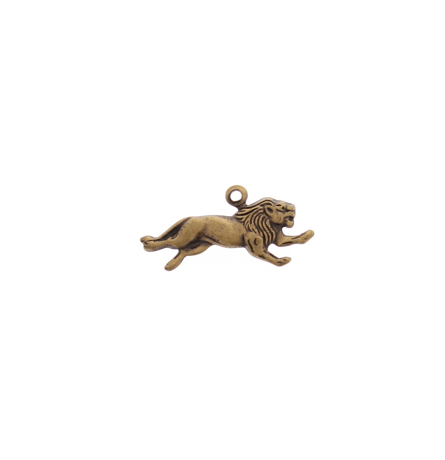 18mm Running Lion Charm, Antique Gold, pack of 6