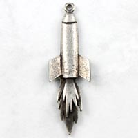 47x17mm NASA Spaceship Rocket Missile Charm, Classic Silver, pk/6